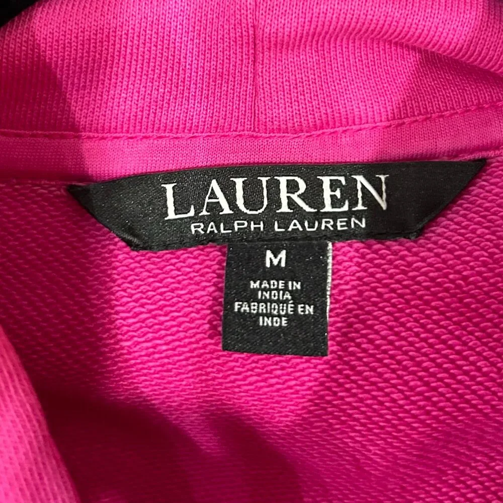 Lauren Ralph Lauren Dip-Dyed French Terry Hoodie Pink/Yellow Size Medium Women - Picture 9 of 16